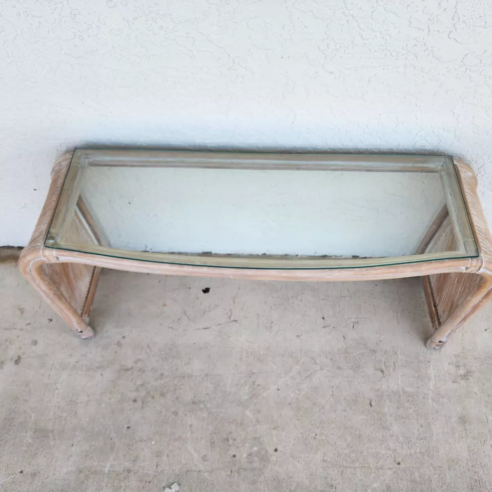 Blonde Bamboo Waterfall Console Sofa Table Low Profile