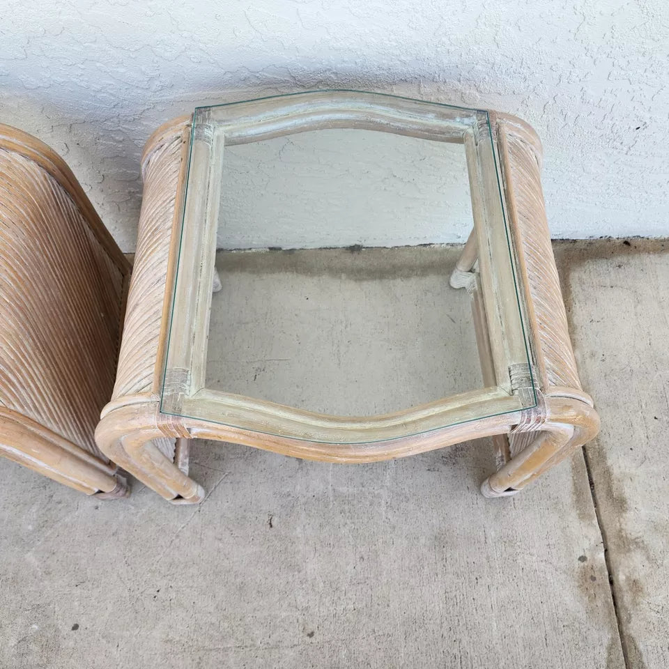 Blonde Bamboo Waterfall Side Tables Set of 2