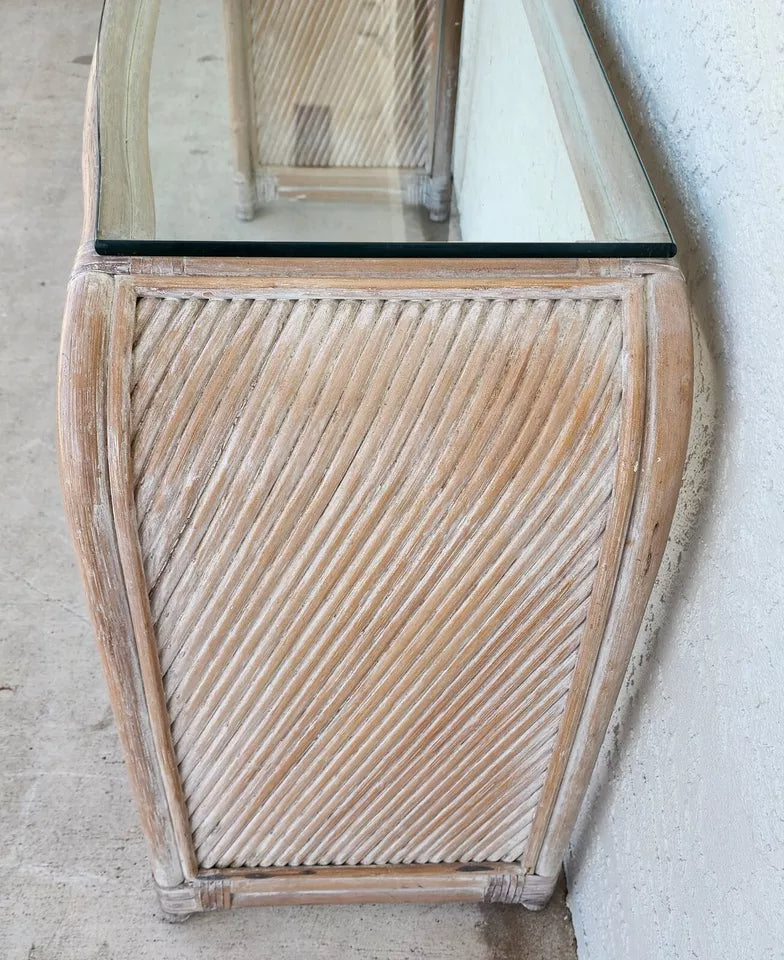 Blonde Bamboo Waterfall Console Sofa Table Low Profile