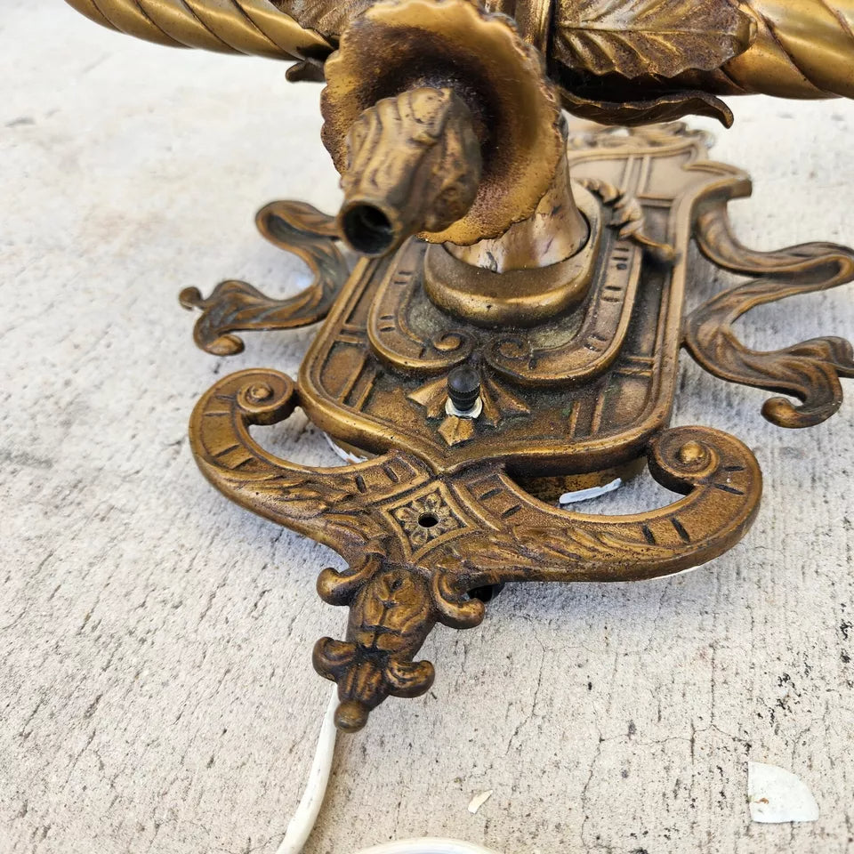 Antique 1800s French Sconce Light Solid Brass Converted Oil Lamp