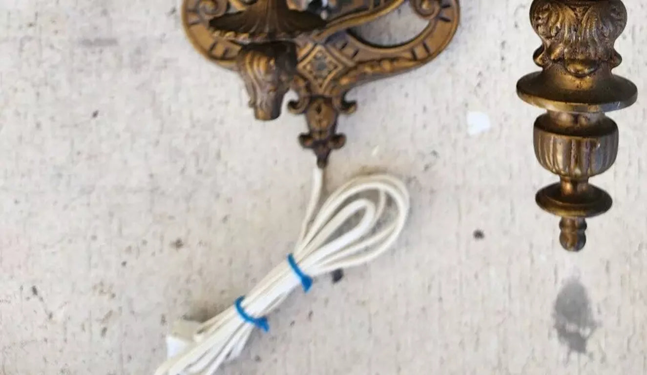 Antique 1800s French Sconce Light Solid Brass Converted Oil Lamp
