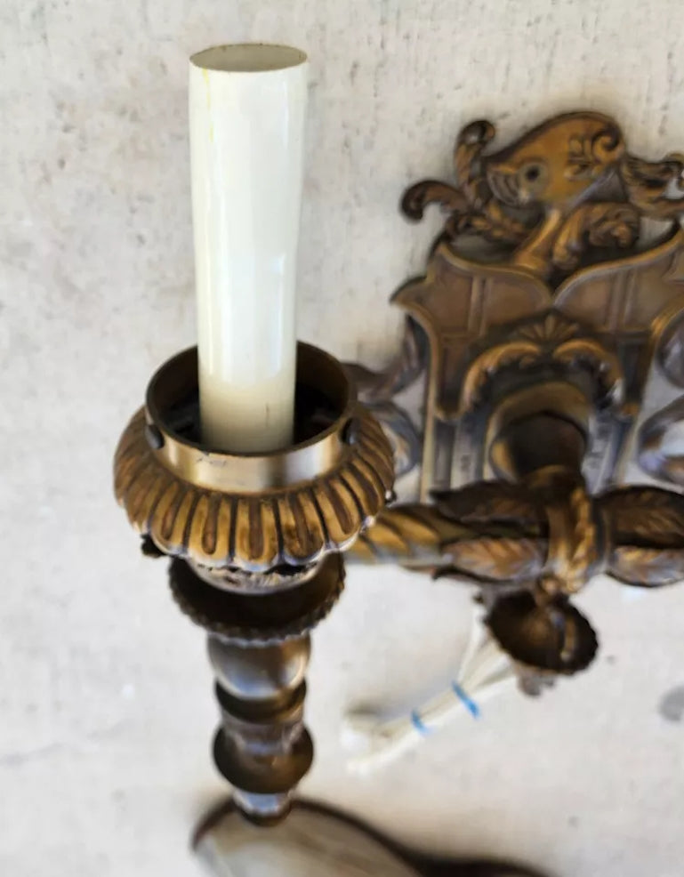 Antique 1800s French Sconce Light Solid Brass Converted Oil Lamp