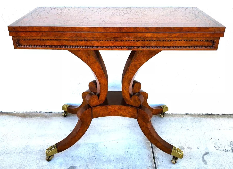 Baker Leather Flip Top Convertible Console To Game Table
