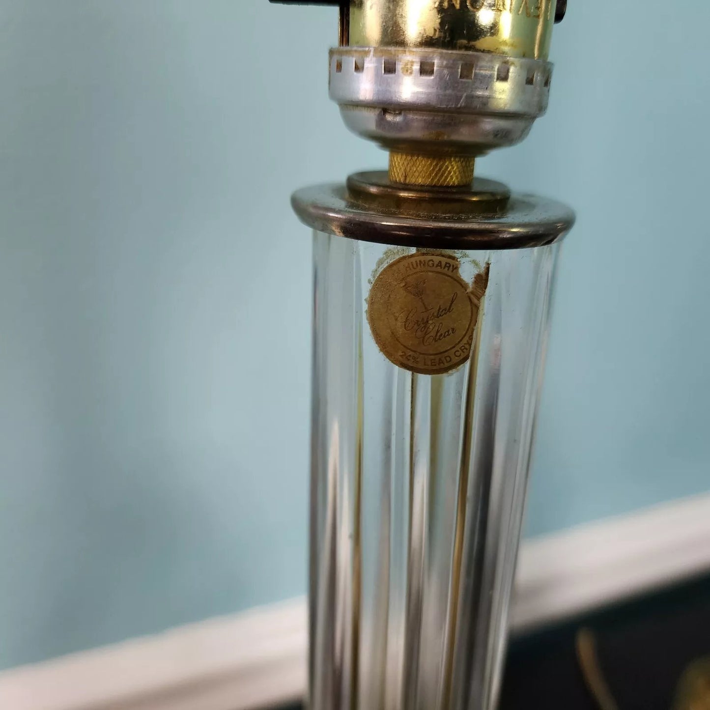 Vintage Crystal Brass Elephant Table Lamps Pair