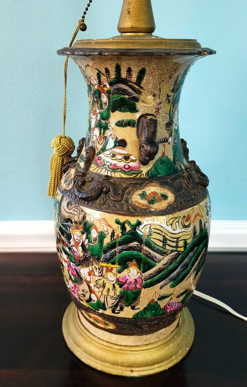 Antique Chinese Nanking Vase Lamp Qing Dynasty 19th Century