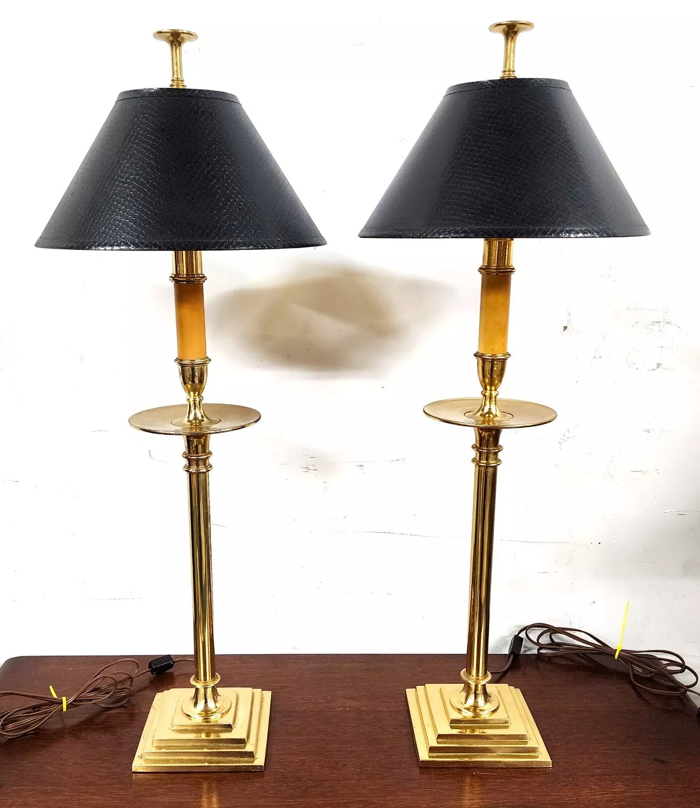 Chapman Brass Candlestick Table Lamps Pair 1987