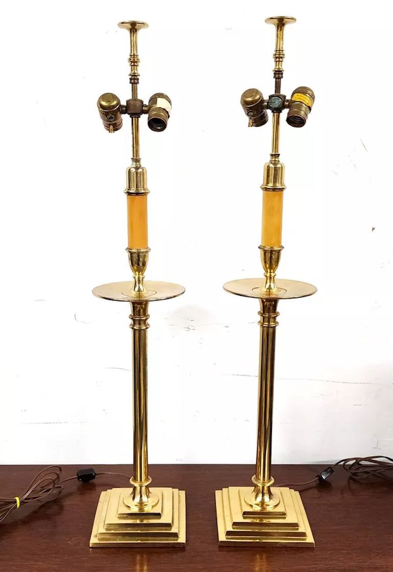 Chapman Brass Candlestick Table Lamps Pair 1987