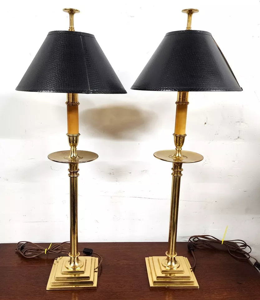 Chapman Brass Candlestick Table Lamps Pair 1987