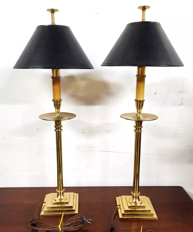 Chapman Brass Candlestick Table Lamps Pair 1987