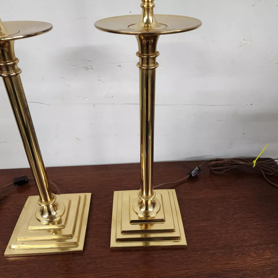 Chapman Brass Candlestick Table Lamps Pair 1987
