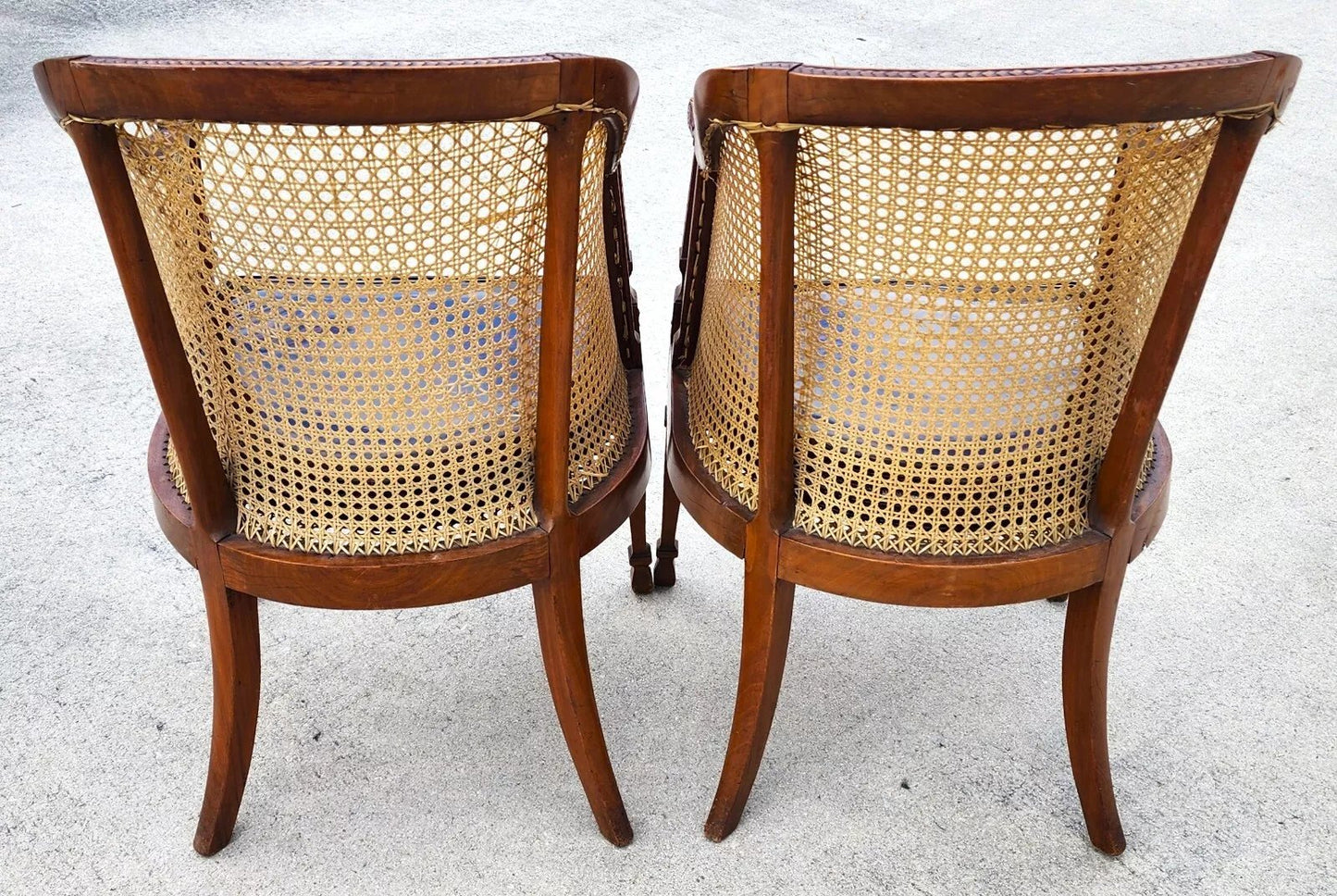 Antique Regency Walnut Caned Chairs Bergere Pair