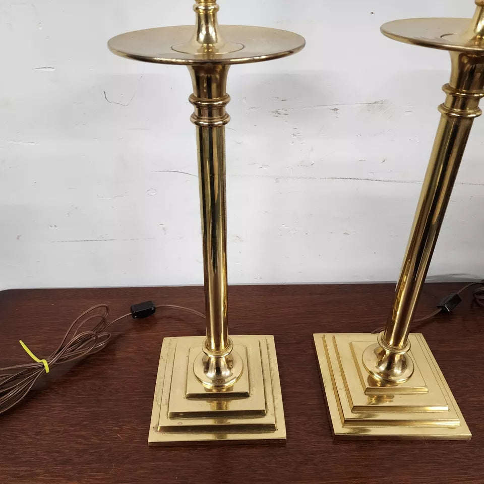 Chapman Brass Candlestick Table Lamps Pair 1987