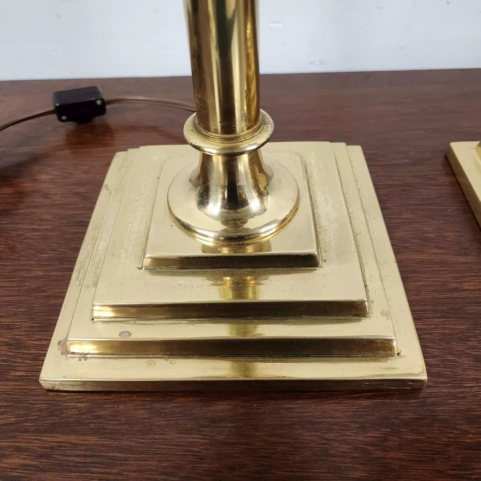Chapman Brass Candlestick Table Lamps Pair 1987