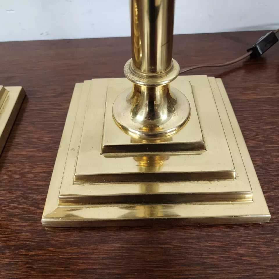 Chapman Brass Candlestick Table Lamps Pair 1987