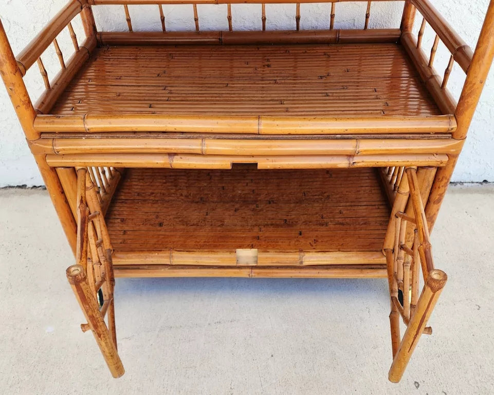 Asian Tiger Bamboo Bar Serving Cart Pagoda Vinatge
