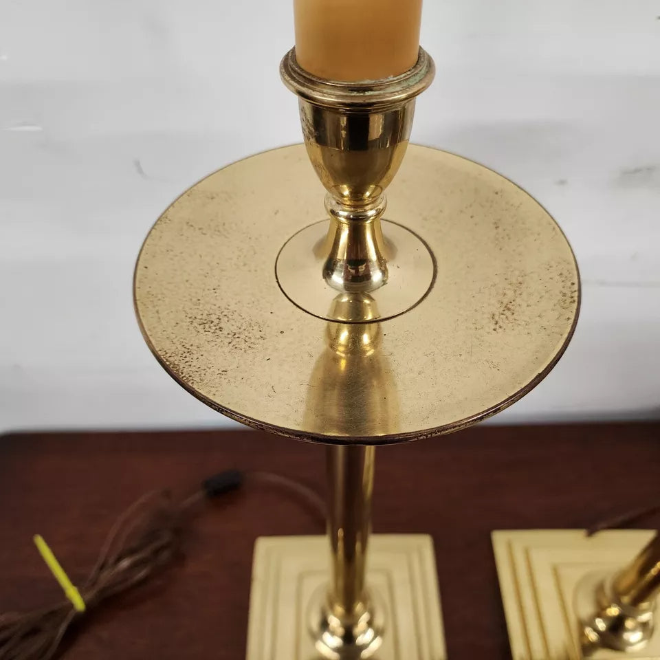 Chapman Brass Candlestick Table Lamps Pair 1987