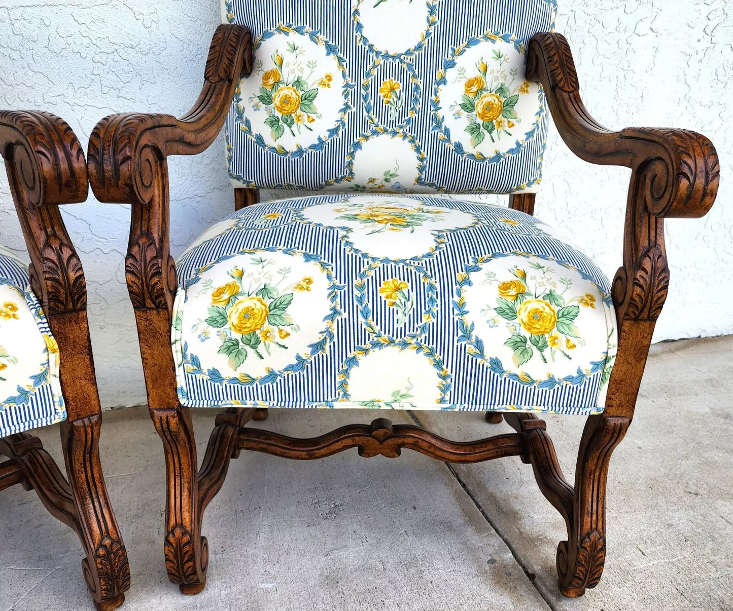 CENTURY FURNITURE Louis XIII Os de Mouton Armchairs a Pair