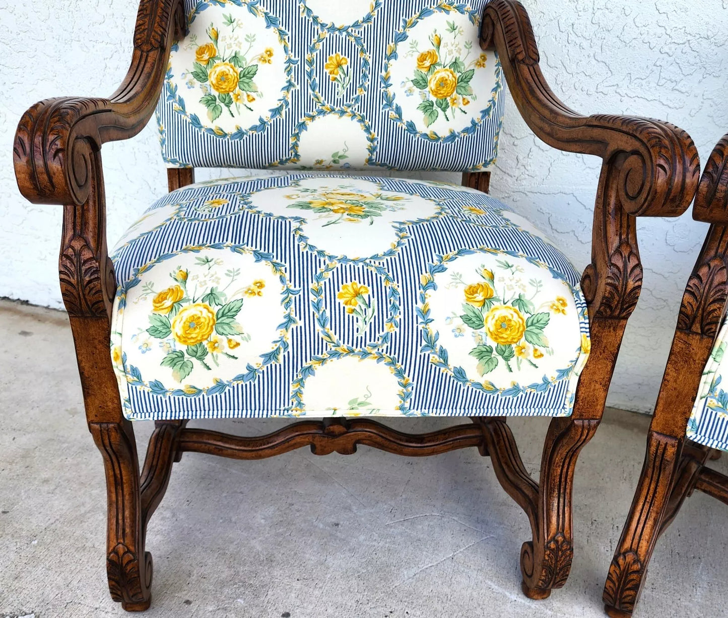 CENTURY FURNITURE Louis XIII Os de Mouton Armchairs a Pair