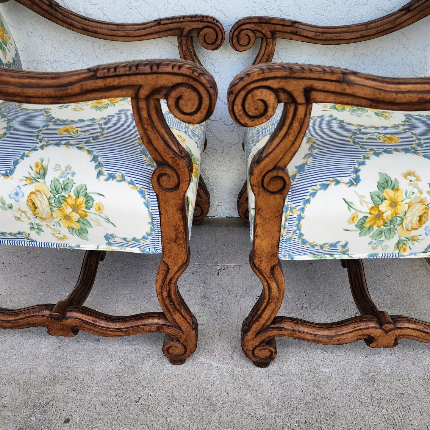 CENTURY FURNITURE Louis XIII Os de Mouton Armchairs a Pair