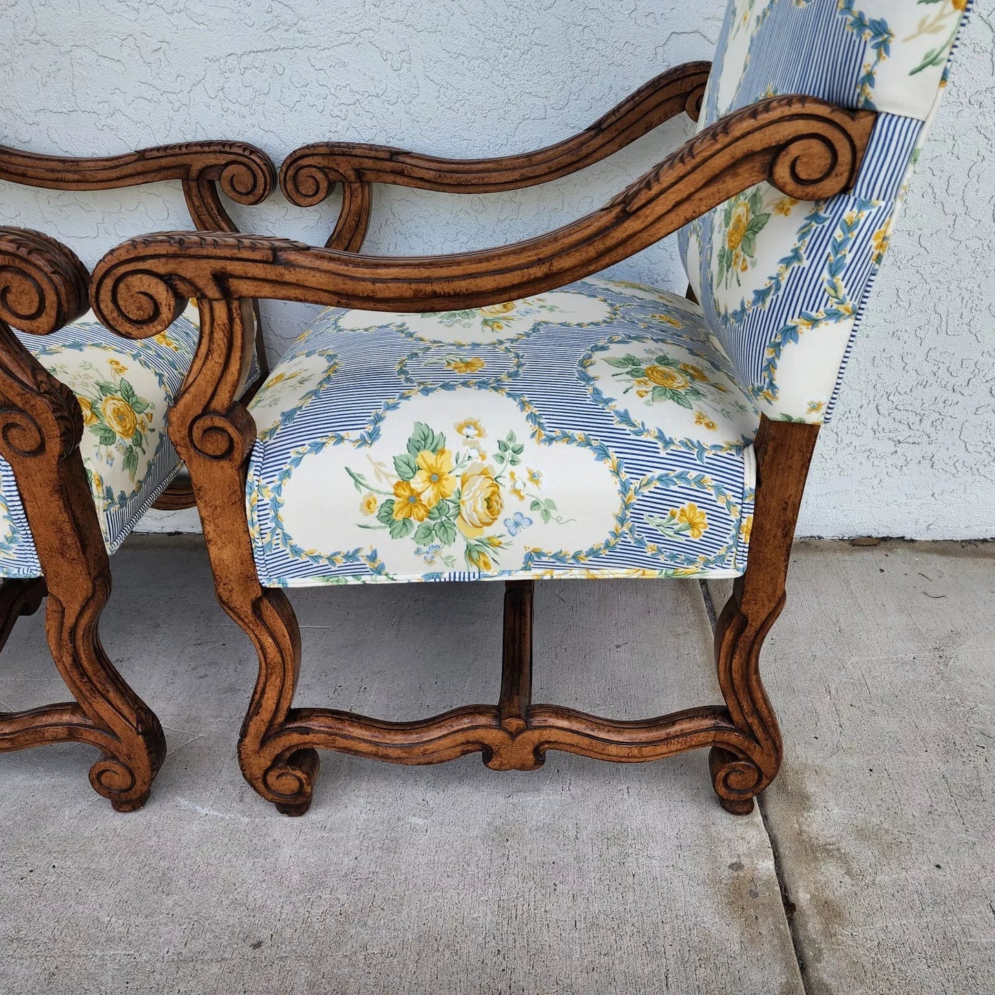 CENTURY FURNITURE Louis XIII Os de Mouton Armchairs a Pair