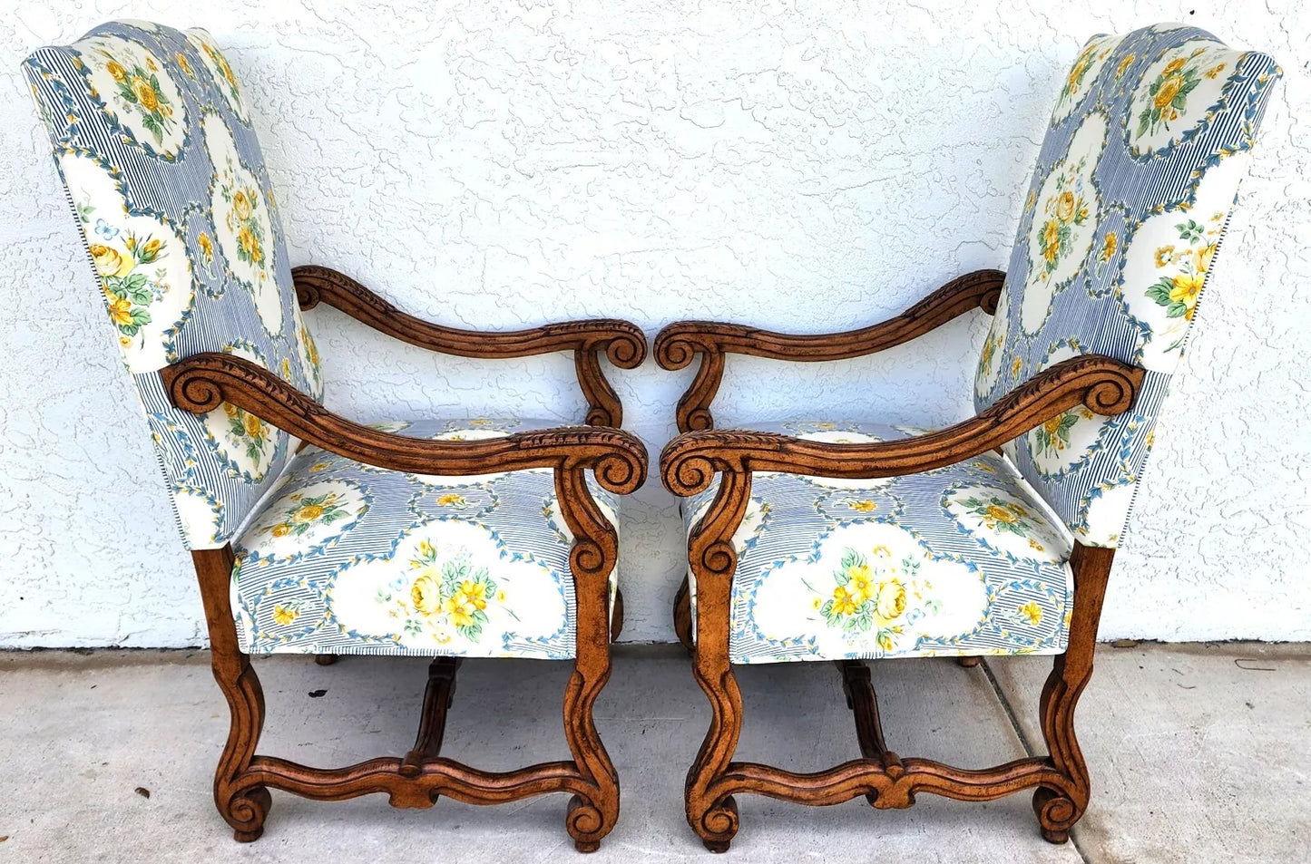 CENTURY FURNITURE Louis XIII Os de Mouton Armchairs a Pair