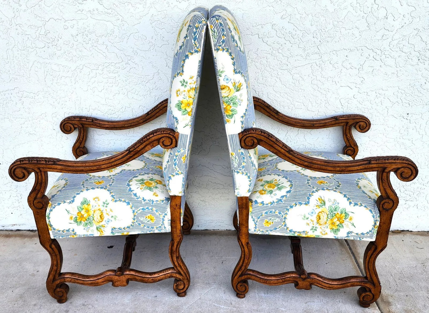 CENTURY FURNITURE Louis XIII Os de Mouton Armchairs a Pair