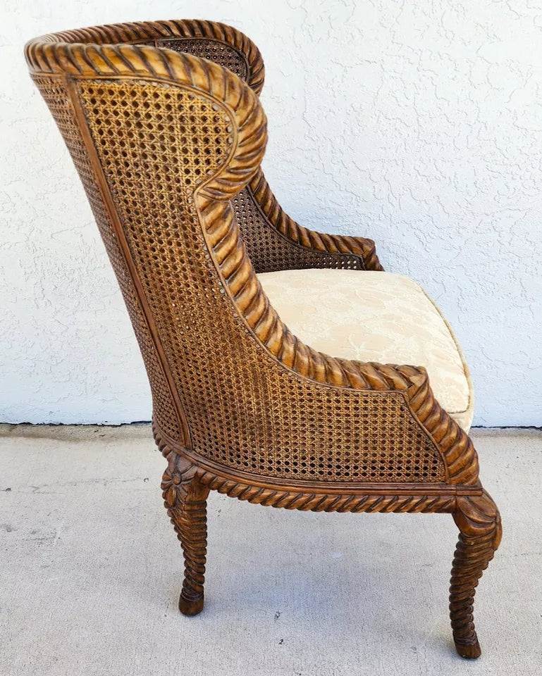 French Double Cane Wingback Chair