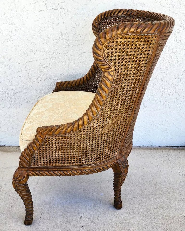 French Double Cane Wingback Chair
