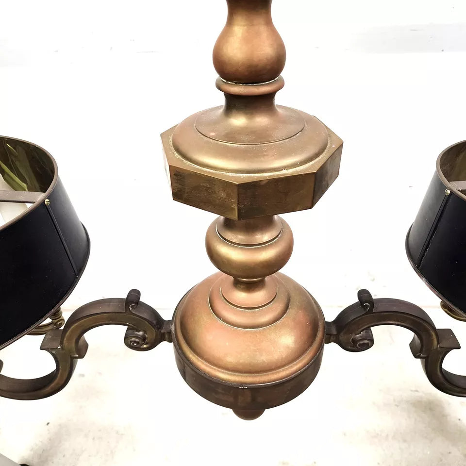 French Double Bouillotte Brass Chandelier 1940s