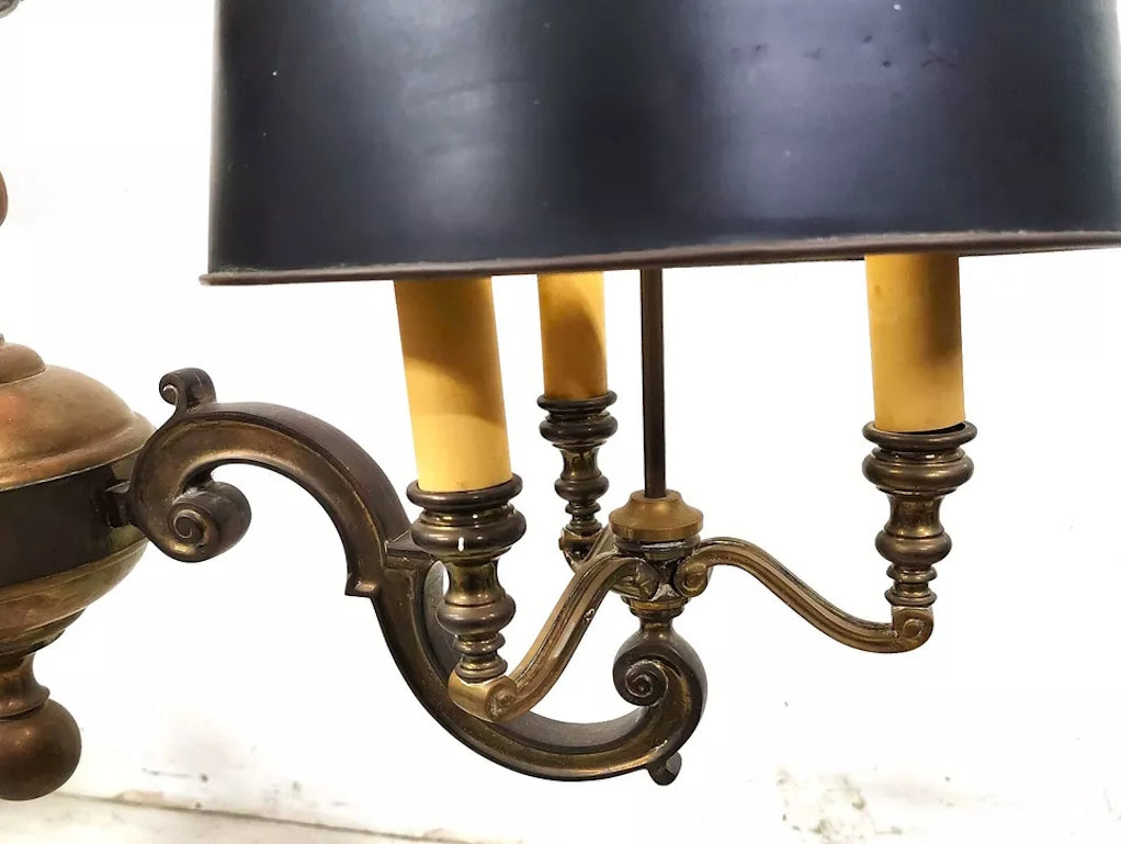 French Double Bouillotte Brass Chandelier 1940s