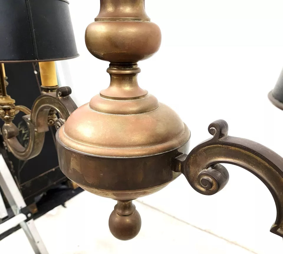 French Double Bouillotte Brass Chandelier 1940s