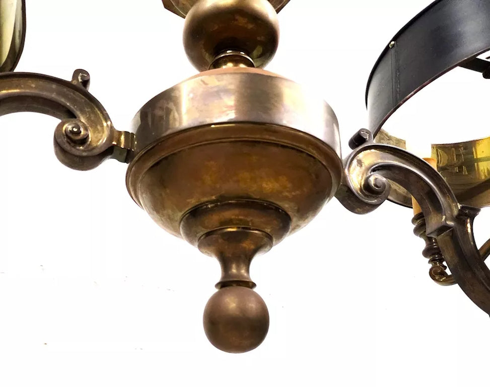 French Double Bouillotte Brass Chandelier 1940s