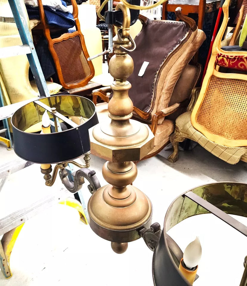 French Double Bouillotte Brass Chandelier 1940s