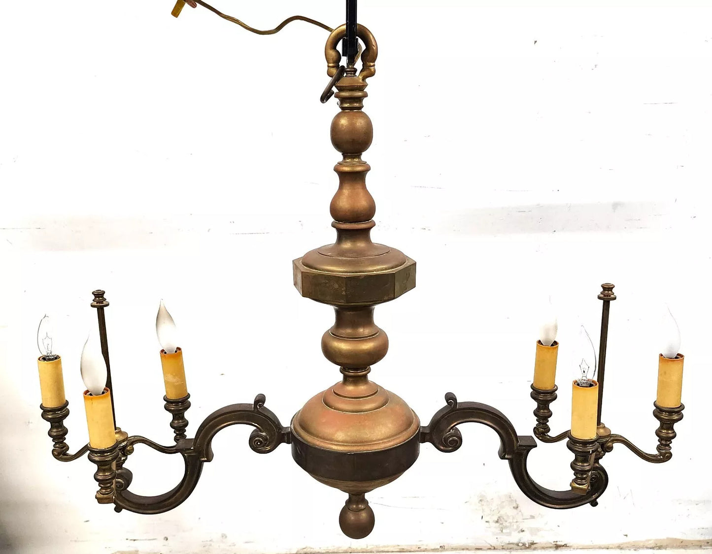 French Double Bouillotte Brass Chandelier 1940s