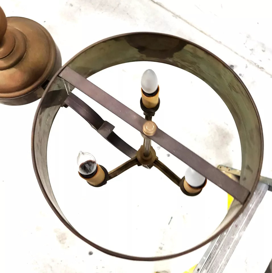 French Double Bouillotte Brass Chandelier 1940s