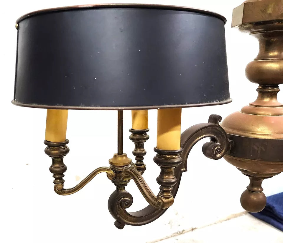 French Double Bouillotte Brass Chandelier 1940s