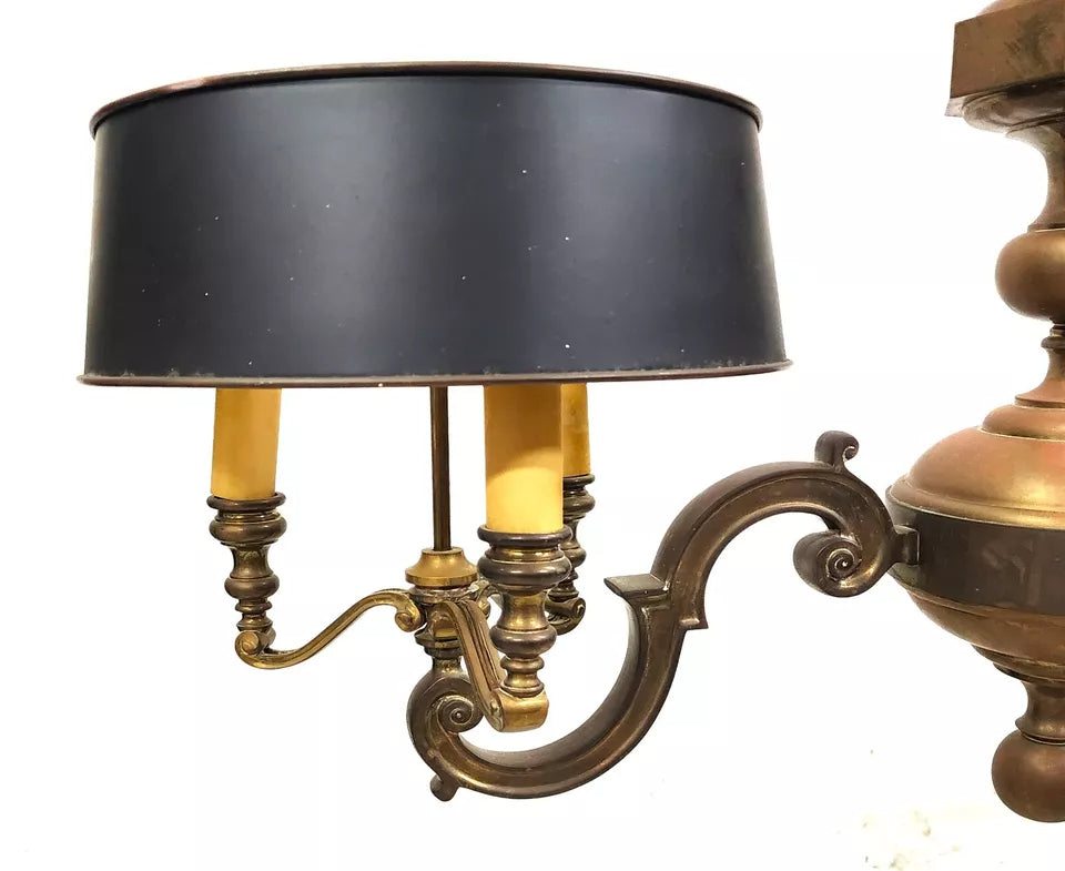 French Double Bouillotte Brass Chandelier 1940s