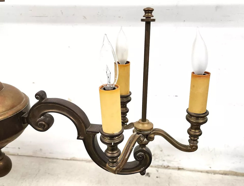 French Double Bouillotte Brass Chandelier 1940s