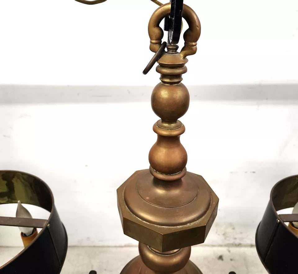 French Double Bouillotte Brass Chandelier 1940s