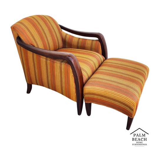 Vintage MCM Club Lounge Armchair & Ottoman Art Deco A Pair