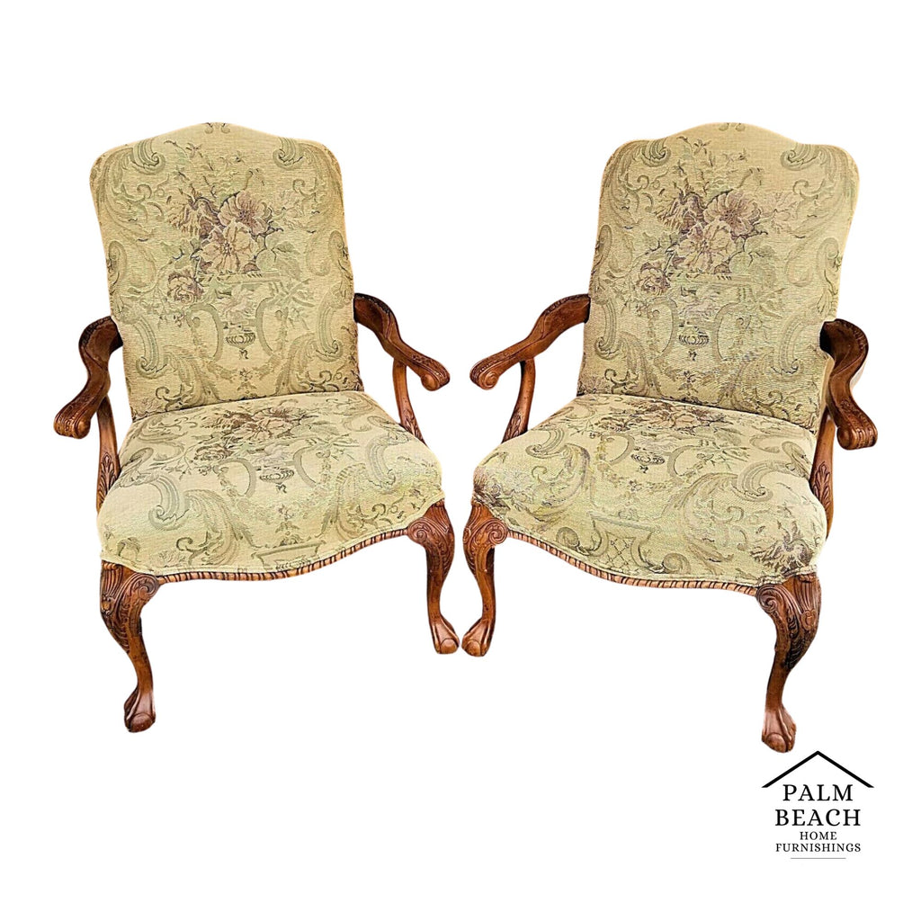 2 Chippendale Style Ball & Claw Tapestry Armchairs by CENTURY FURNITURE CO