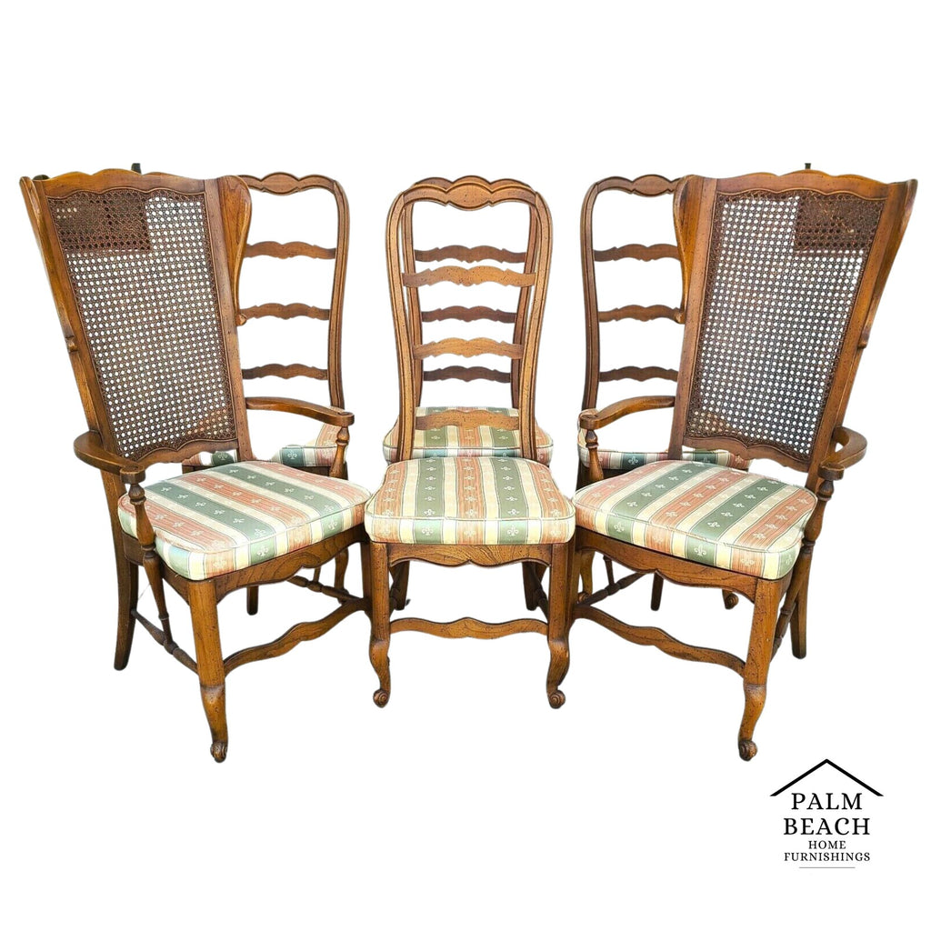 Vintage French Country Oak Dining Chairs - Set of 6