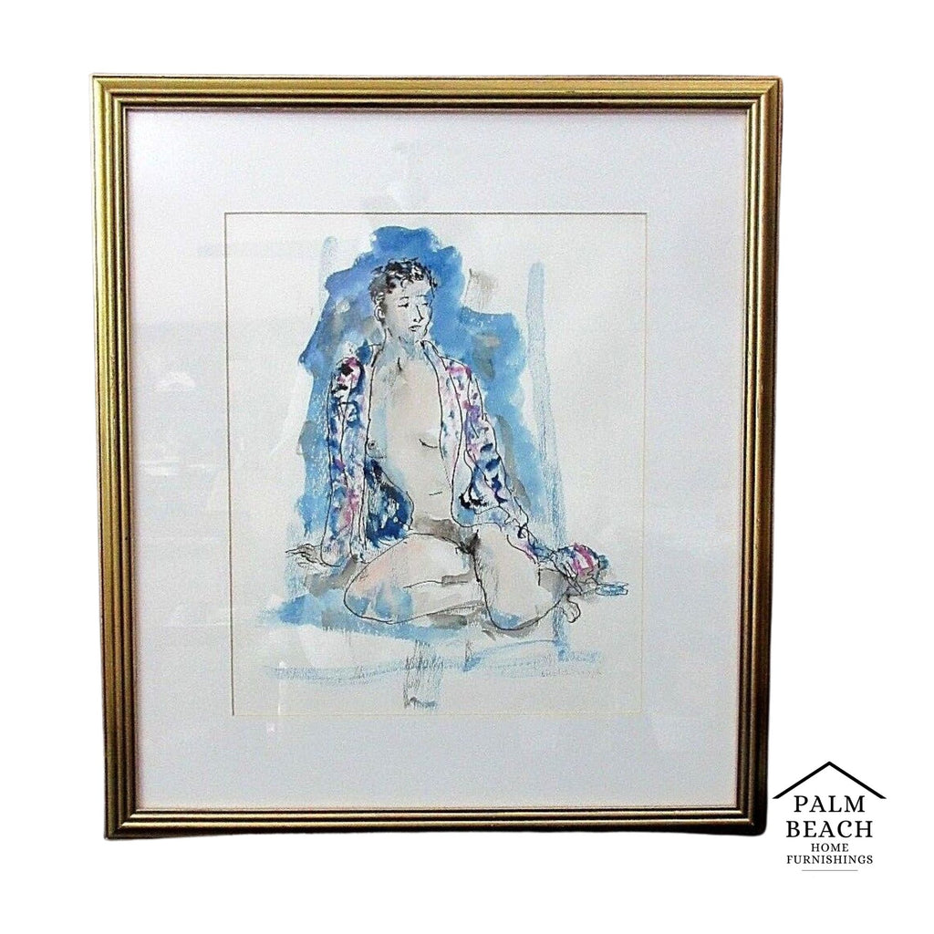 1997 Signed L RICHMONDS Female Nude Watercolor Painting on Paper Framed