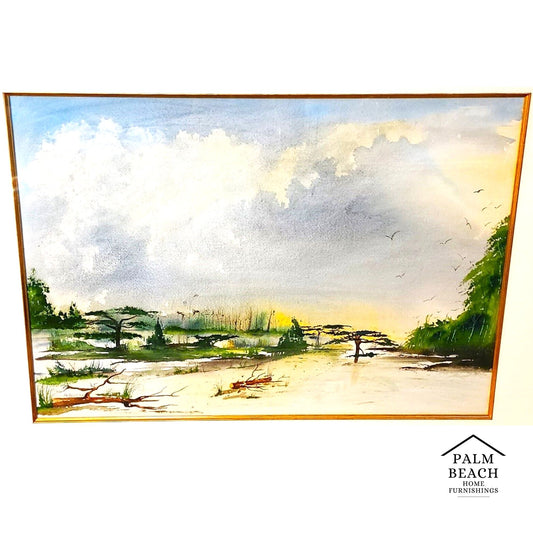 Albert Swayhoover Coastal Scene Watercolor Painting Signed 1989 Framed