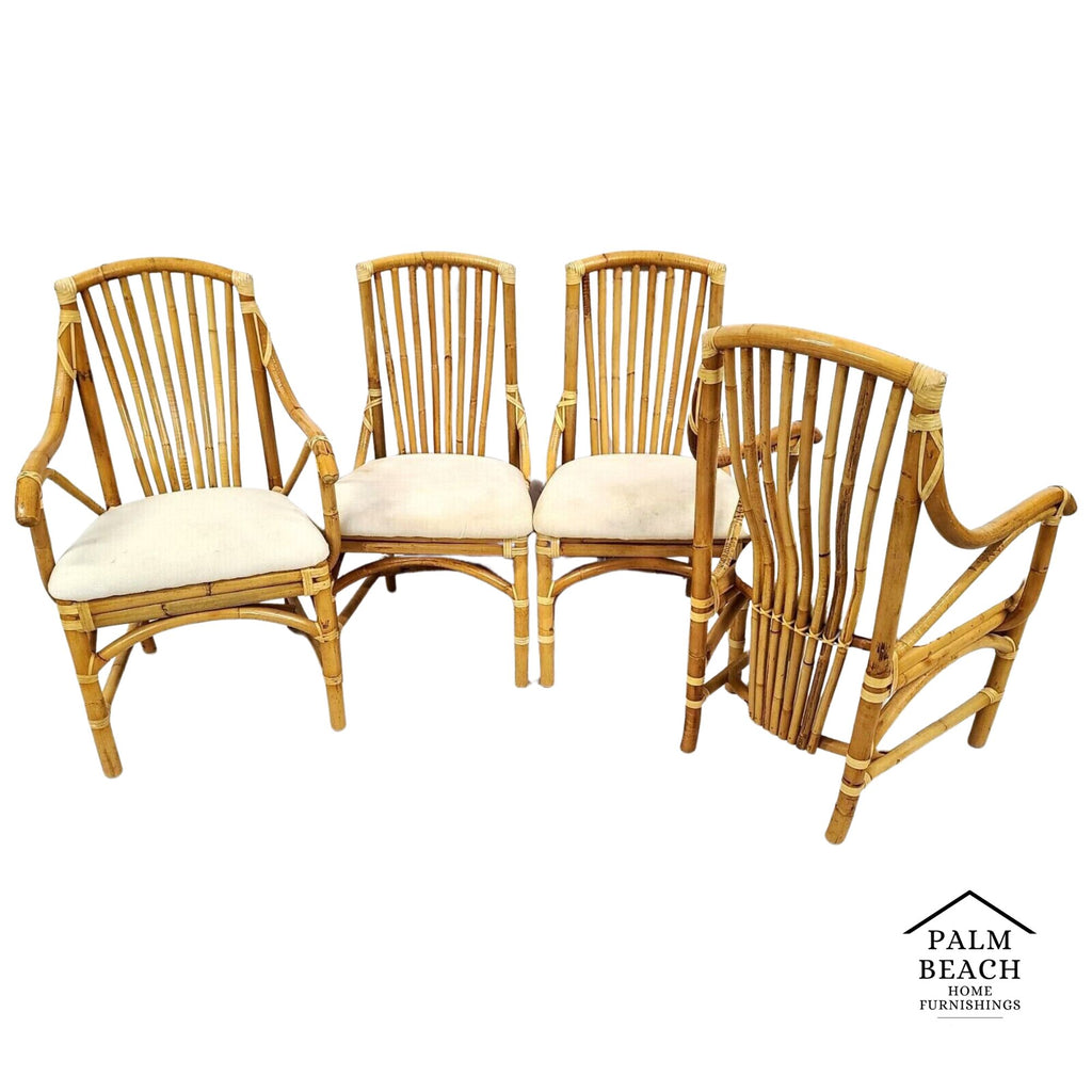 Vintage 1970s Bamboo Rattan Chairs - Set of 4