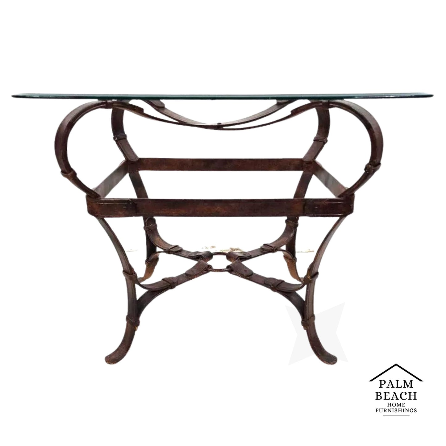 Jaques Adnet Hermes Style Side Table Trompe l'Oeil Leather Straps