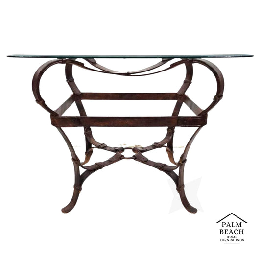 Jaques Adnet Hermes Style Side Table Trompe l'Oeil Leather Straps