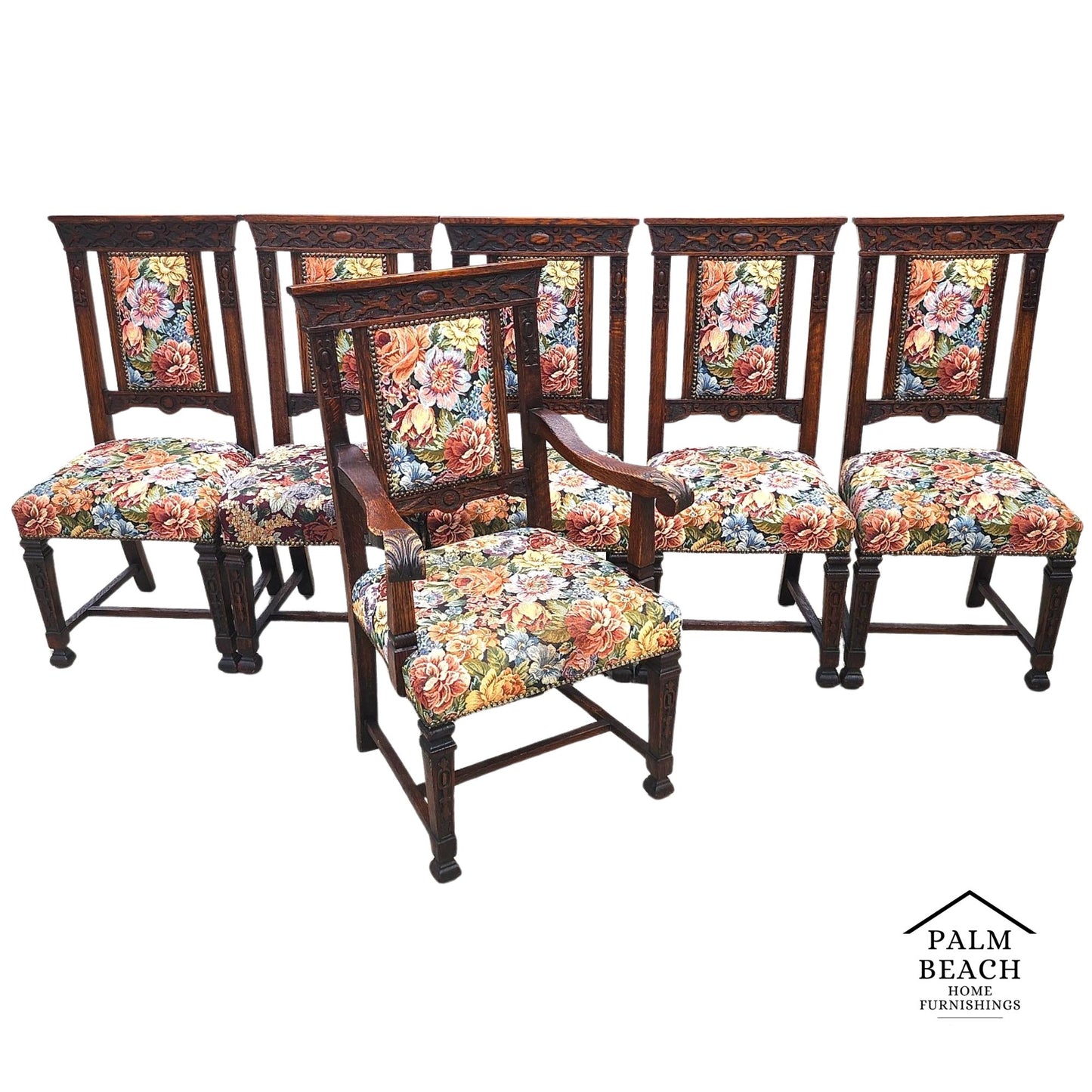 Antique English Oak Dining Chairs 1800s Set of 6