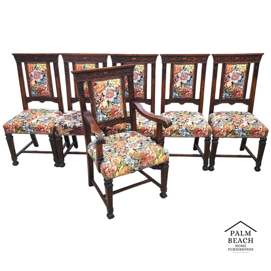 Antique English Oak Dining Chairs 1800s Set of 6