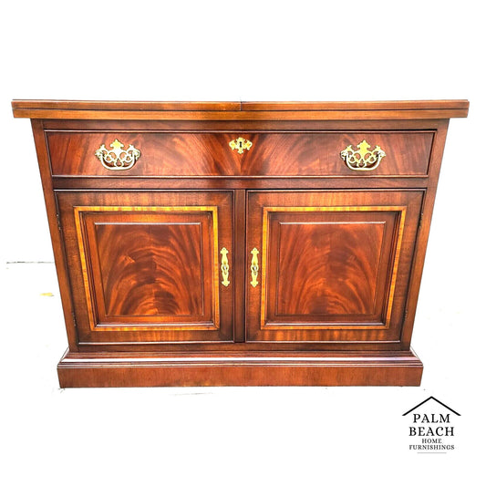 Vtg DREXEL Flame Mahogany Flip Top Rolling Buffet Sideboard Dry Bar Server Cart
